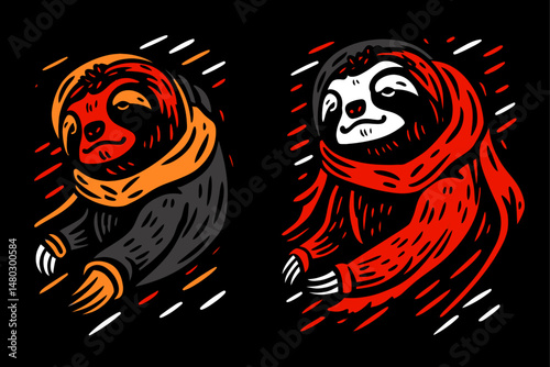 Colorful Sloth Illustration Featuring Unique Shirt Design