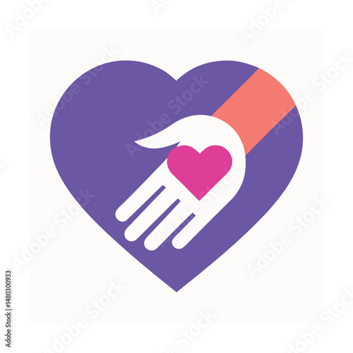 Heart and hand symbol illustration representing giving charity kindness and care for others