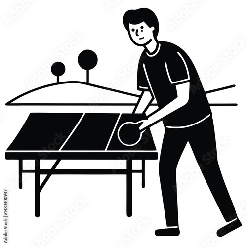 Man Playing Table Tennis Outdoors Enjoying a Sunny Day