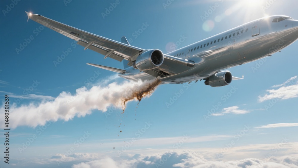 Obraz premium Airplane with Engine on Fire