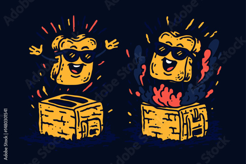 Fun Cartoon Toast Character with Sunglasses and Vibrant Colors