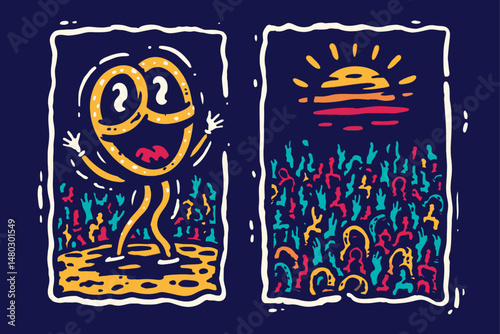 Colorful Illustration of Joyful Character Against Vibrant Background