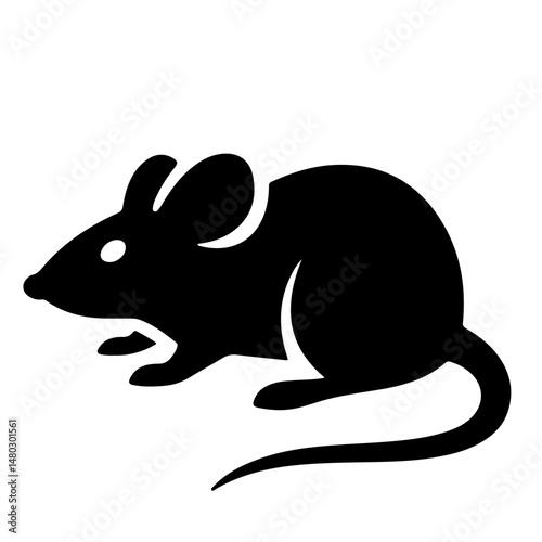 Black silhouette vector illustration of a mouse. Simple design, isolated on white background. Perfect for pest control, pet, or rodent themed projects.