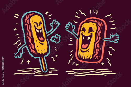 Cheerful Cartoon Desserts Dancing in Vibrant Colorful Illustration