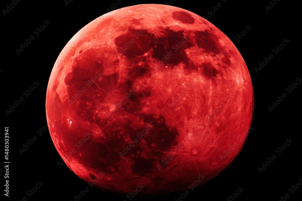 Fototapeta premium Dramatic Full Blood Moon Shining Against Black Sky Nighttime Celestial Event Astronomy Space Photography