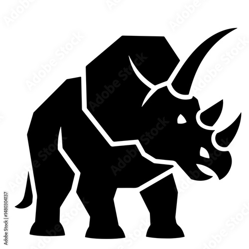 Triceratops silhouette, black vector illustration, strong, prehistoric animal, isolated on white.