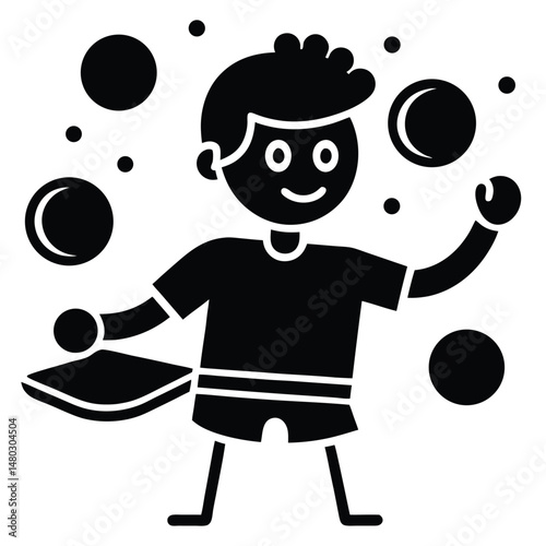 Joyful Boy Playing with Bubbles A Fun Illustration