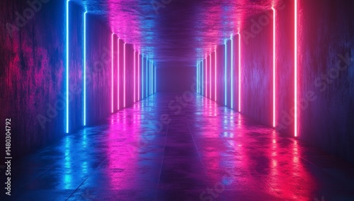 Wallpaper Mural Neon lights in a tunnel with dark floor Torontodigital.ca