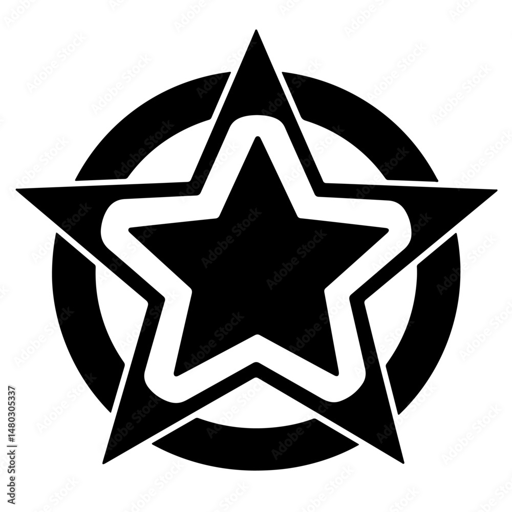 Obraz premium Black star emblem with concentric circles. Vector illustration.