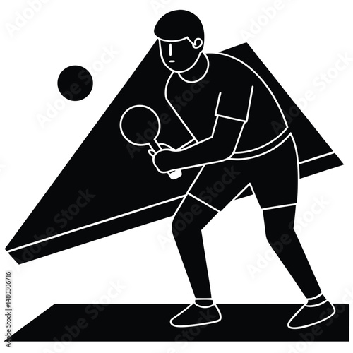 Table Tennis Player Silhouette Dynamic Action Illustration
