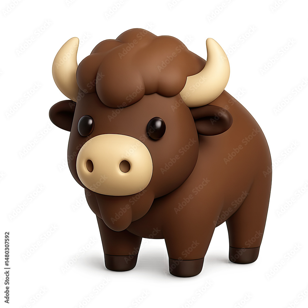 Fototapeta premium Adorable Brown Cartoon Bison 3D Render on Dark Background