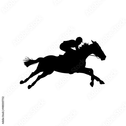 Horse Racing Silhouette: A dramatic silhouette of a horse and jockey racing at full speed, capturing the thrill and intensity of the sport.  