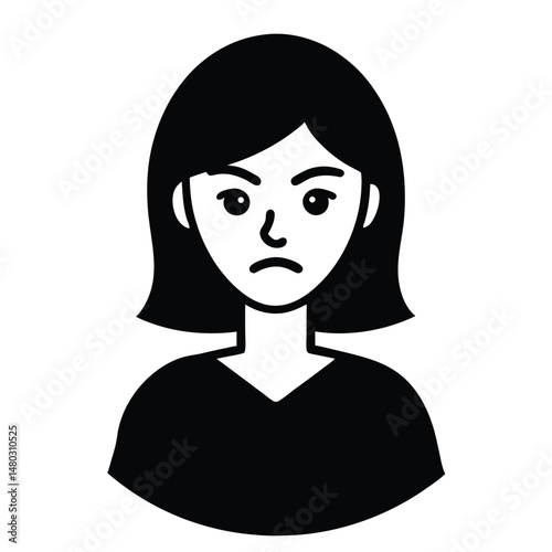 Upset Woman Avatar Black and White Illustration of a Sad Female Face