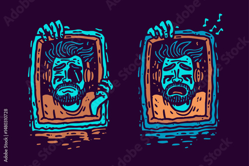 Emotional Expression in Abstract Digital Art Featuring a Framed Face