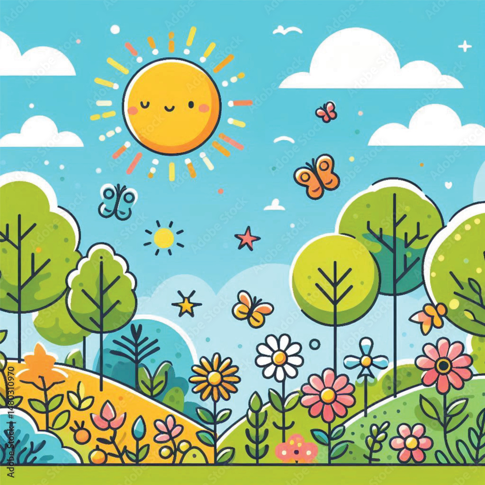 Fototapeta premium summer vector in simple line style