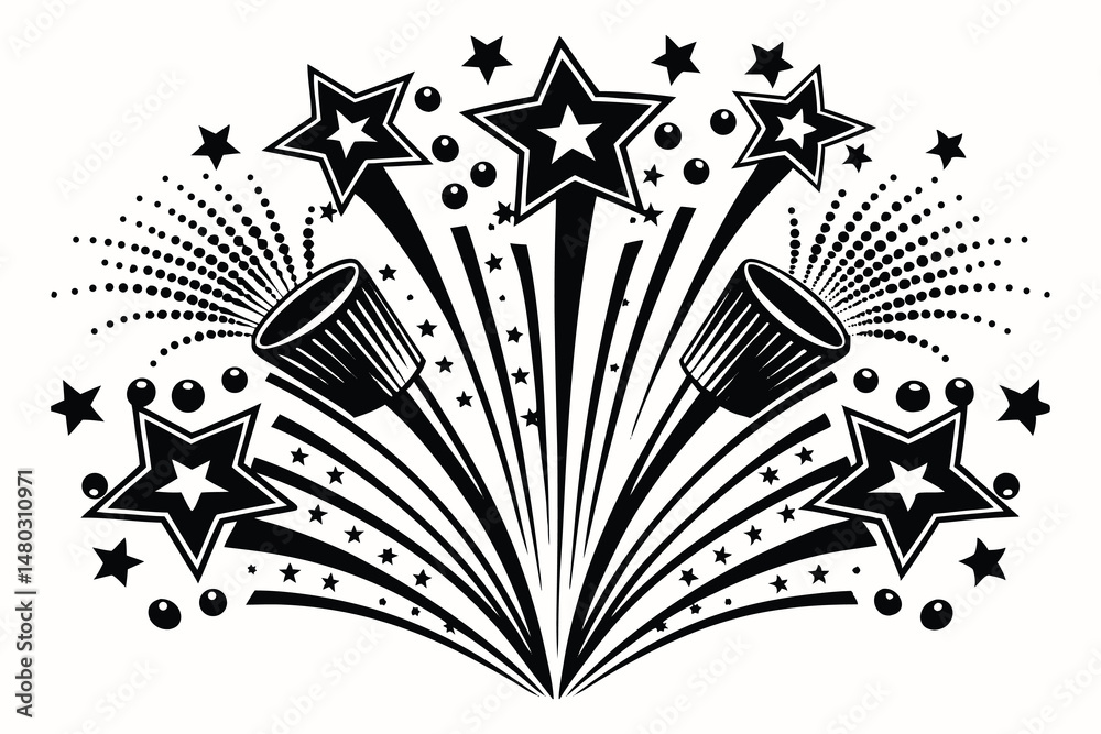 Obraz premium Black and white fireworks design, perfect for celebratory themes.
