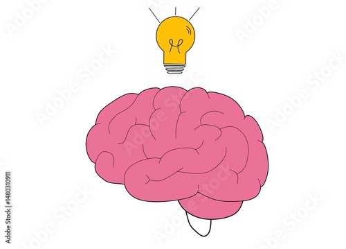A simple and clean illustration depicts a human brain with a bright yellow light bulb shining directly above it