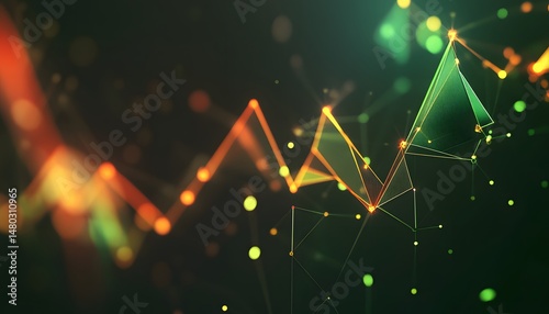 Abstract digital graphic with vibrant color lines and dots.