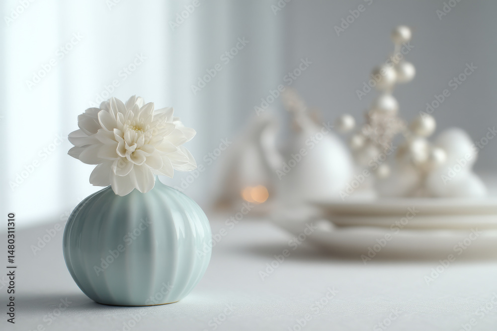 thematic party setting featuring single elegant object in soft pastel tones