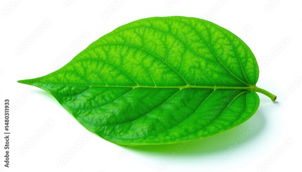 Obraz premium Large green leaf with veins isolated on white background, nature, foliage, verdant
