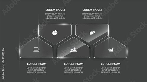 3D Glass Effect Business Infographic Template with 5-Step Process, Timeline, and Diagram for Web & Presentation