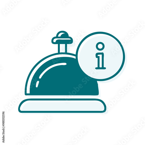 Service bell with info icon for hotel websites, customer assistance interfaces, reception visuals and hospitality app designs


