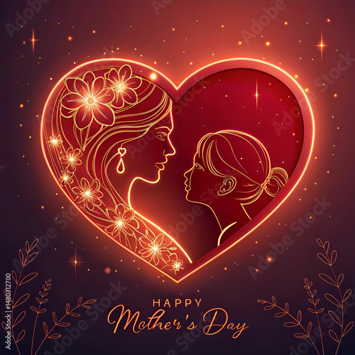 glowing mothers day nice card design with 3d heart