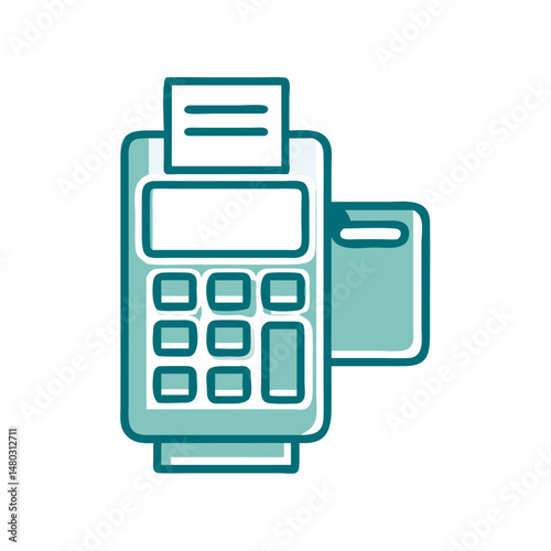 POS terminal with receipt and card icon for ecommerce visuals, fintech product kits, cashless payment interfaces and shopping presentations

