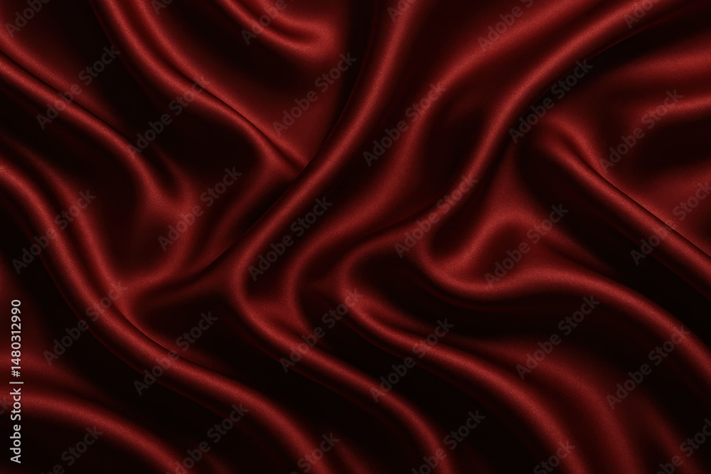 Obraz premium Red silk fabric background with delicate white floral embroidery in the center.