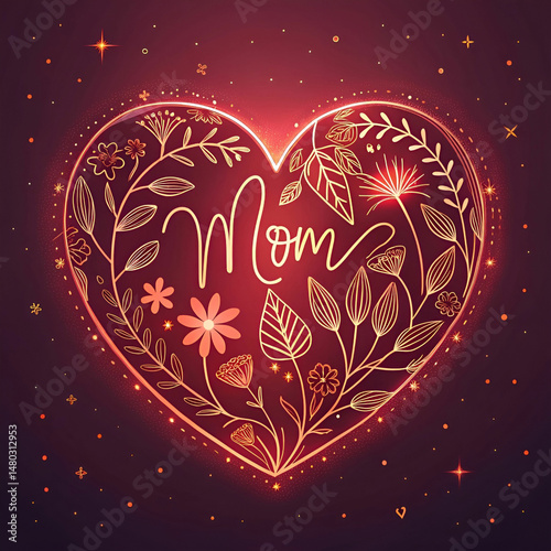 glowing mothers day nice card design with 3d heart