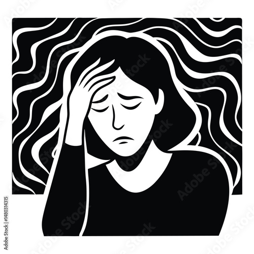 Woman Experiencing Stress, Anxiety, and Mental Health Challenges Illustration