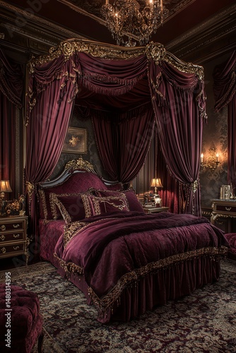 A regal bedroom in classic vintage style