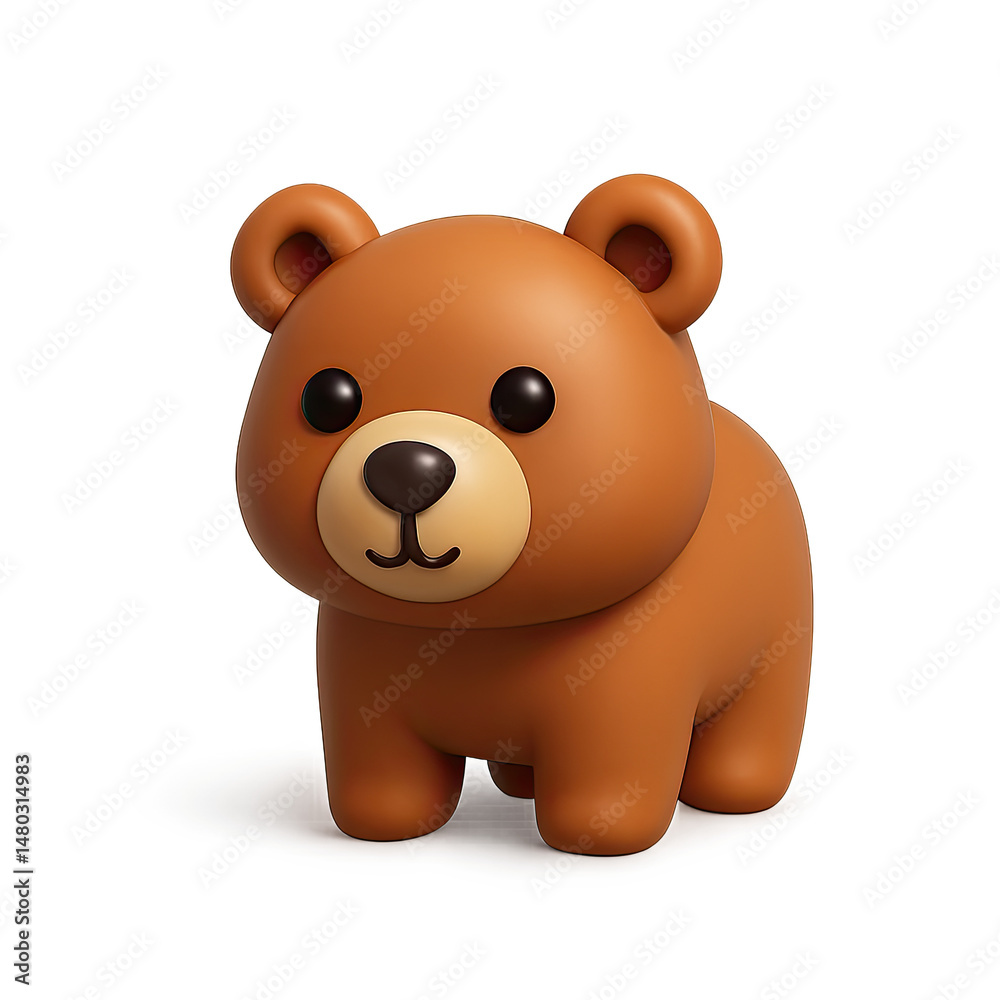 Fototapeta premium Adorable Brown Cartoon Bear 3D Render on Brown Background