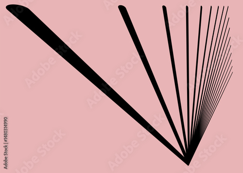 Radial lines, radiating, abstract element lines for explosion, burst, spread theme. Grunge spray paint. Isolated black lines. Modern textured shapes. Dry border in black. Raised lines