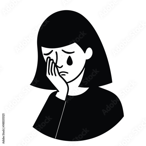 Sad Woman Illustration Black and White Minimalist Art