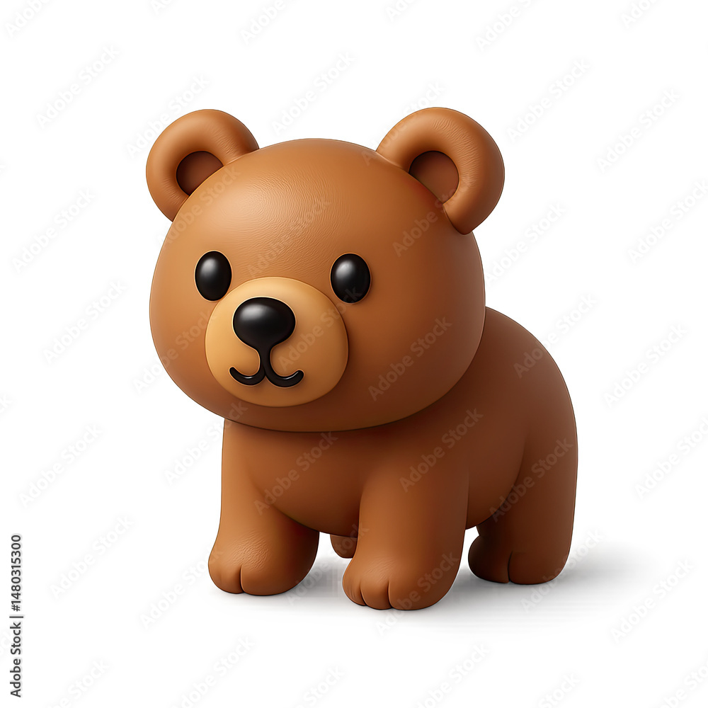 Fototapeta premium Adorable Brown Cartoon Bear 3D Render on Dark Background