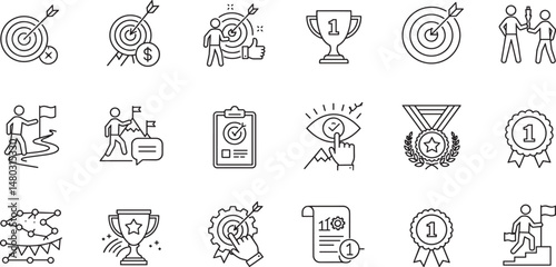 Goal Target line Editable Icons set. Vector illustration in modern thin line style of success related icons: mission, winner, achievement, and more