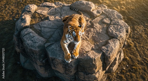 Tiger resting on a rock, photo