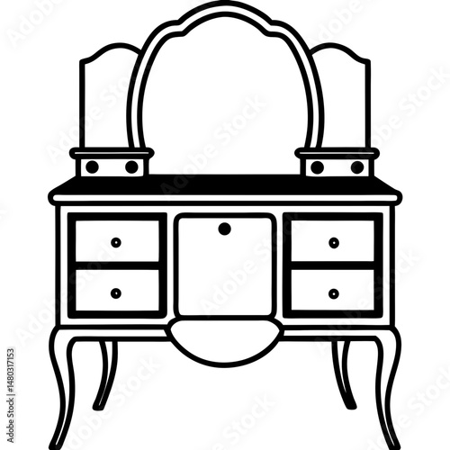 Stylish Dressing Table – Black Silhouette Vector on White