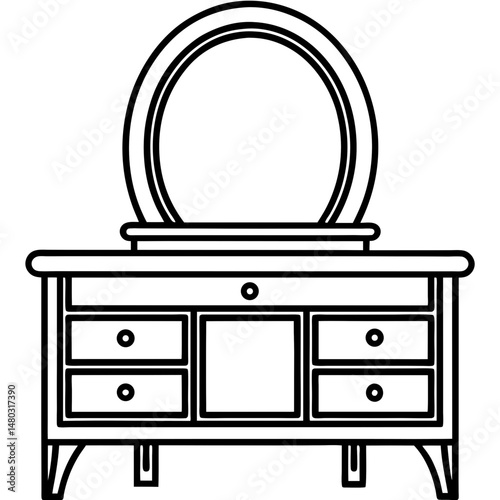 Stylish Dressing Table – Black Silhouette Vector on White