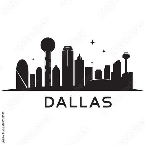 Vector Dallas skyline. Travel Dallas famous landmarks. Business and tourism concept for presentation, banner, web site. Vector black silhouette. with white background