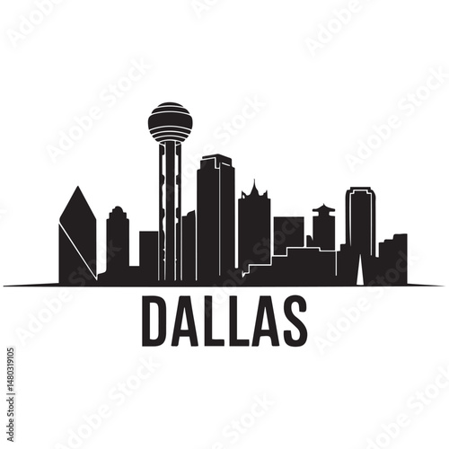 Vector Dallas skyline. Travel Dallas famous landmarks. Business and tourism concept for presentation, banner, web site. Vector black silhouette. with white background