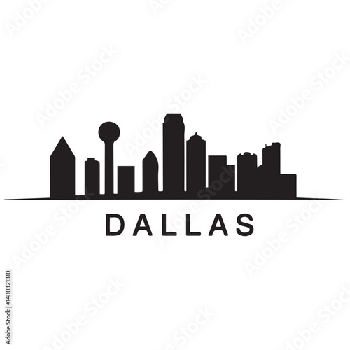 Vector Dallas skyline. Travel Dallas famous landmarks. Business and tourism concept for presentation, banner, web site. Vector black silhouette. with white background