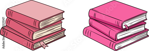  pink books illustrations vector set on a transparent background. 