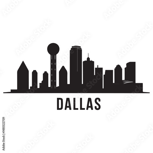 Vector Dallas skyline. Travel Dallas famous landmarks. Business and tourism concept for presentation, banner, web site. Vector black silhouette. with white background
