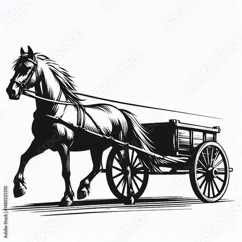 Horse and Cart A Black and White Illustration