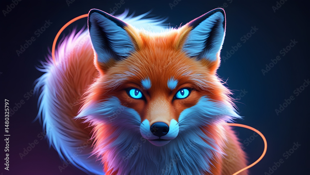 Fototapeta premium Rare Blue-Eyed Fox Looking Into the Camera