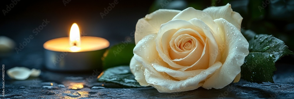 Obraz premium Rose and candle, peace and reflection