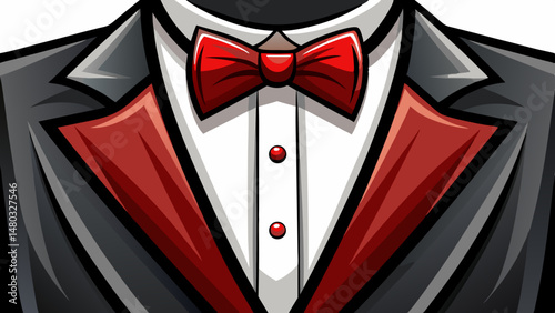 close up Symbolizing formal excellence and prestige, the tuxedo and bow tie together form a powerful visual cue for class, confidence, and style. A flawless icon for upscale fashion concepts. white ba