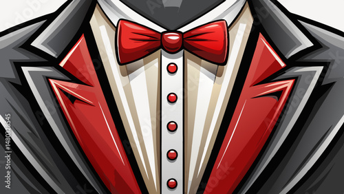 close up Symbolizing formal excellence and prestige, the tuxedo and bow tie together form a powerful visual cue for class, confidence, and style. A flawless icon for upscale fashion concepts. white ba
